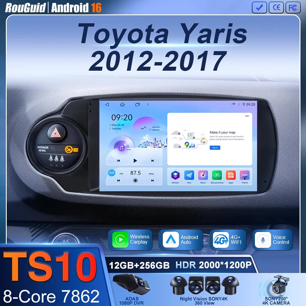 Android 16 Carplay Autoradio for Toyota Yaris 2012 2013 2014 2015 2016 2017 LHD RHD GPS Navigation Multimedia Stereo WIFI