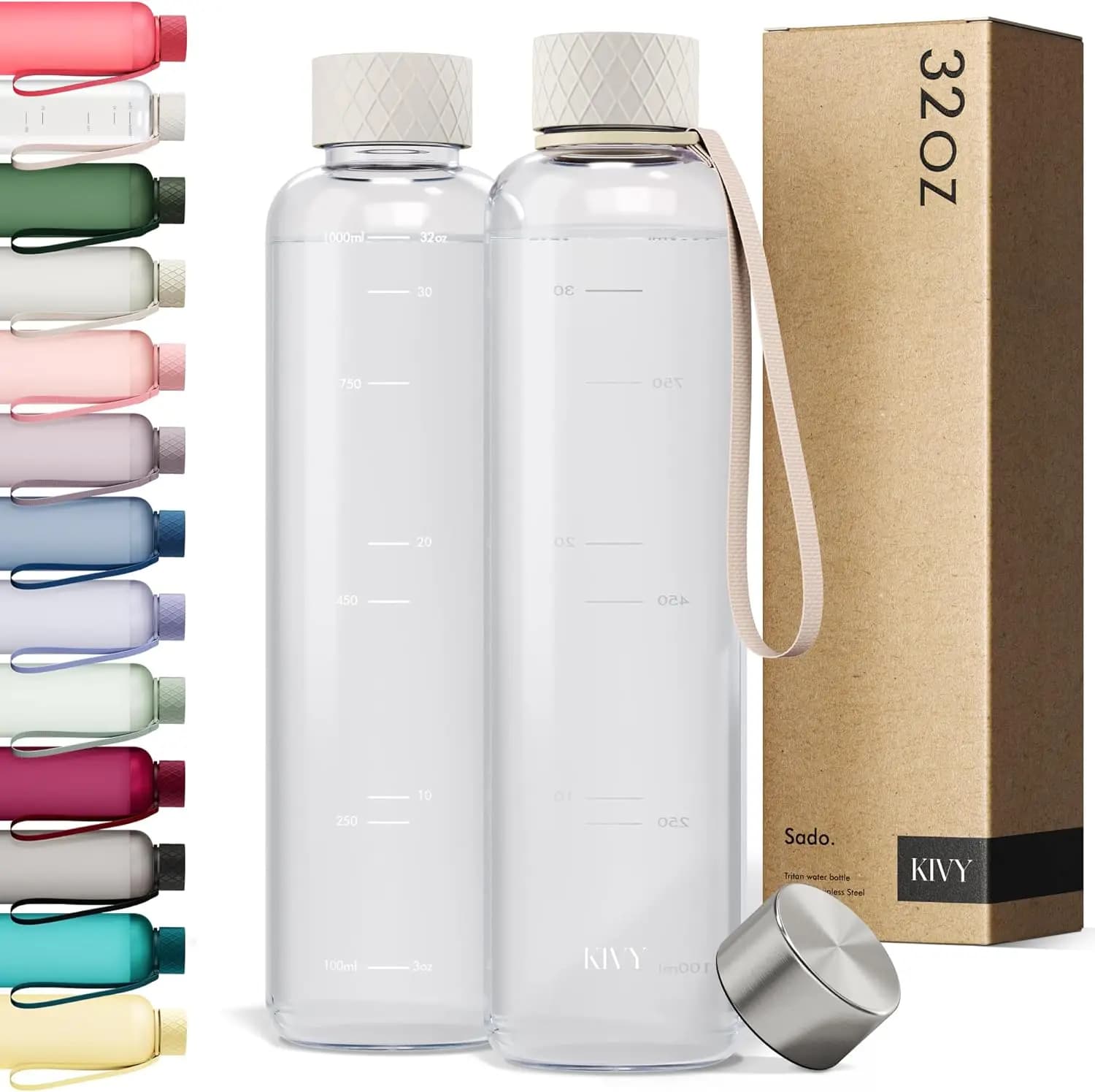 Borraccia Leggera da 32oz Trasparente Beige Infrangibile in Tritan, Portabile per Zaino, Lavabile in Lavastoviglie, per Viaggi, Sport, Scuola