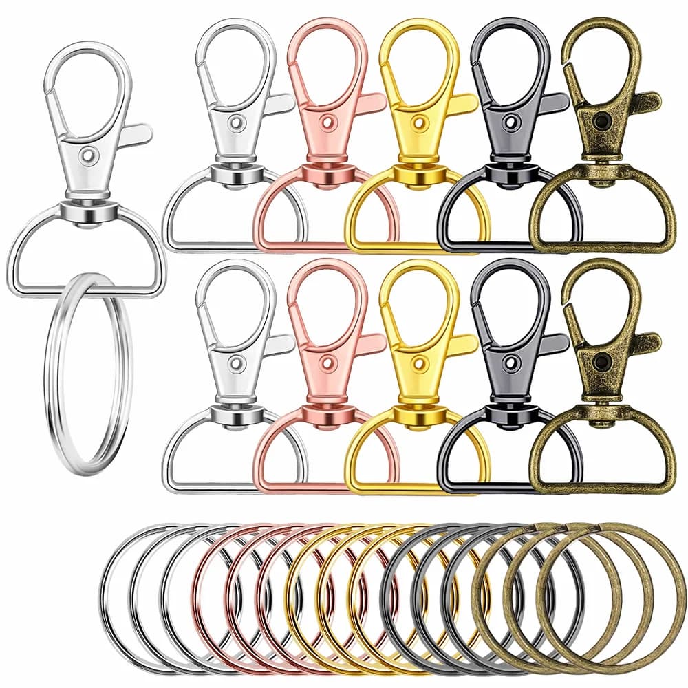 10/16 set of D-shaped swivel key rings in alloy with metal key rings, suitable for DIY keyring cord, pendants for bags, crafts, gifts