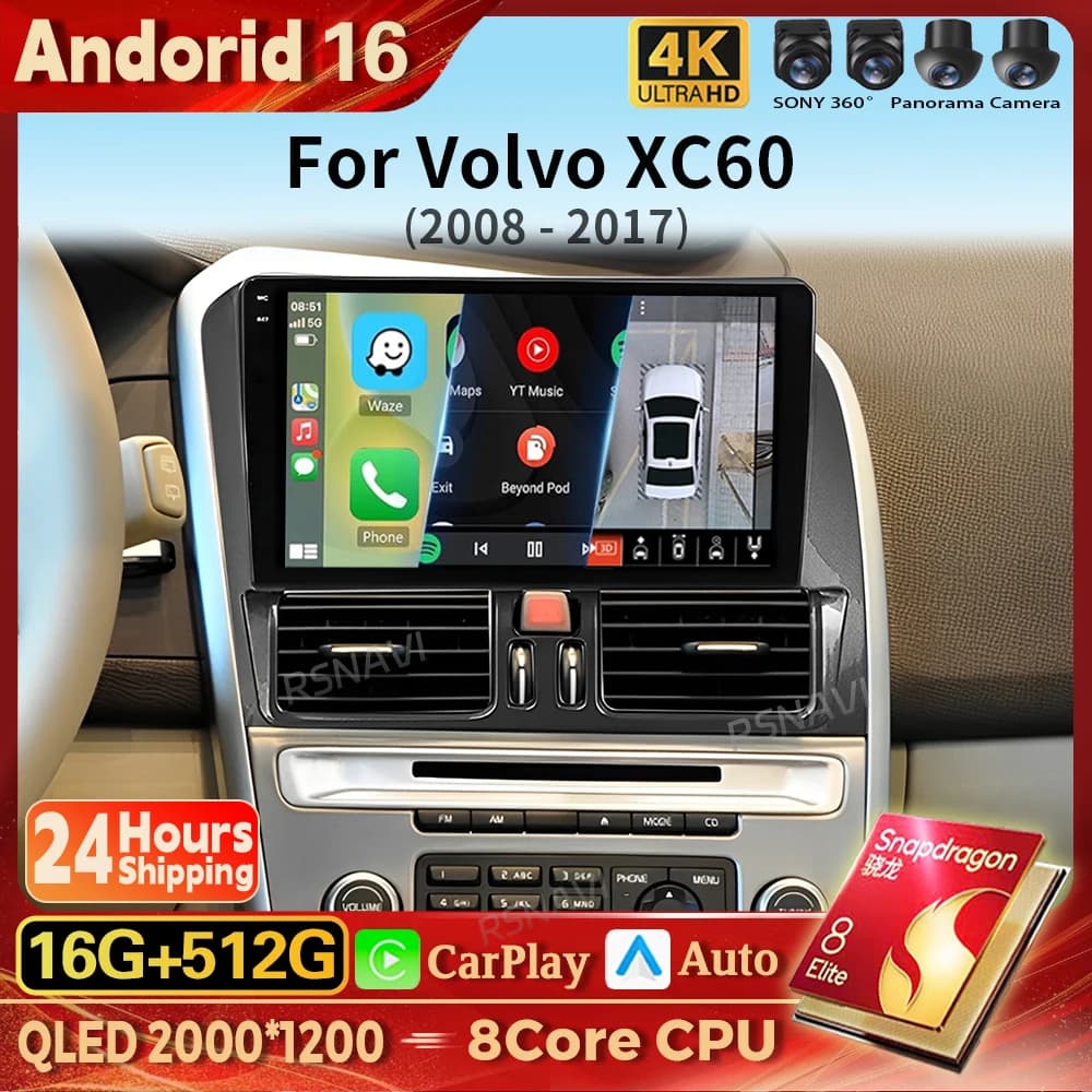 Android 15 Carplay Auto Autoradio Lettore Multimediale Per Volvo XC60 que 1 2008 - 2017 Autoradio DSP GPS Stereo BT 2din Qualcomm