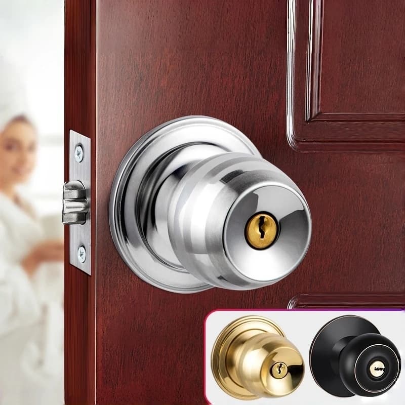 Maniglie per Porte Rotonde in Acciaio Inox, Stile Sfera, Serratura per Passaggio, Maniglia d'Ingresso per Camera da Letto e Soggiorno