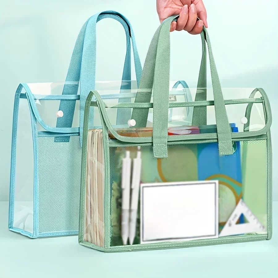 Transparent Waterproof File Folder, Expandable PVC Handheld Bag, Large Capacity Self-adhesive Document Pouch