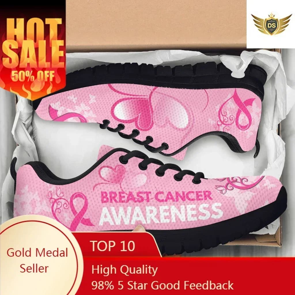 Women's Tennis Shoes Breast Cancer Awareness Design With Pink Ribbon Running Shoe Resistant to Dirty Zapatos Hombre Gift