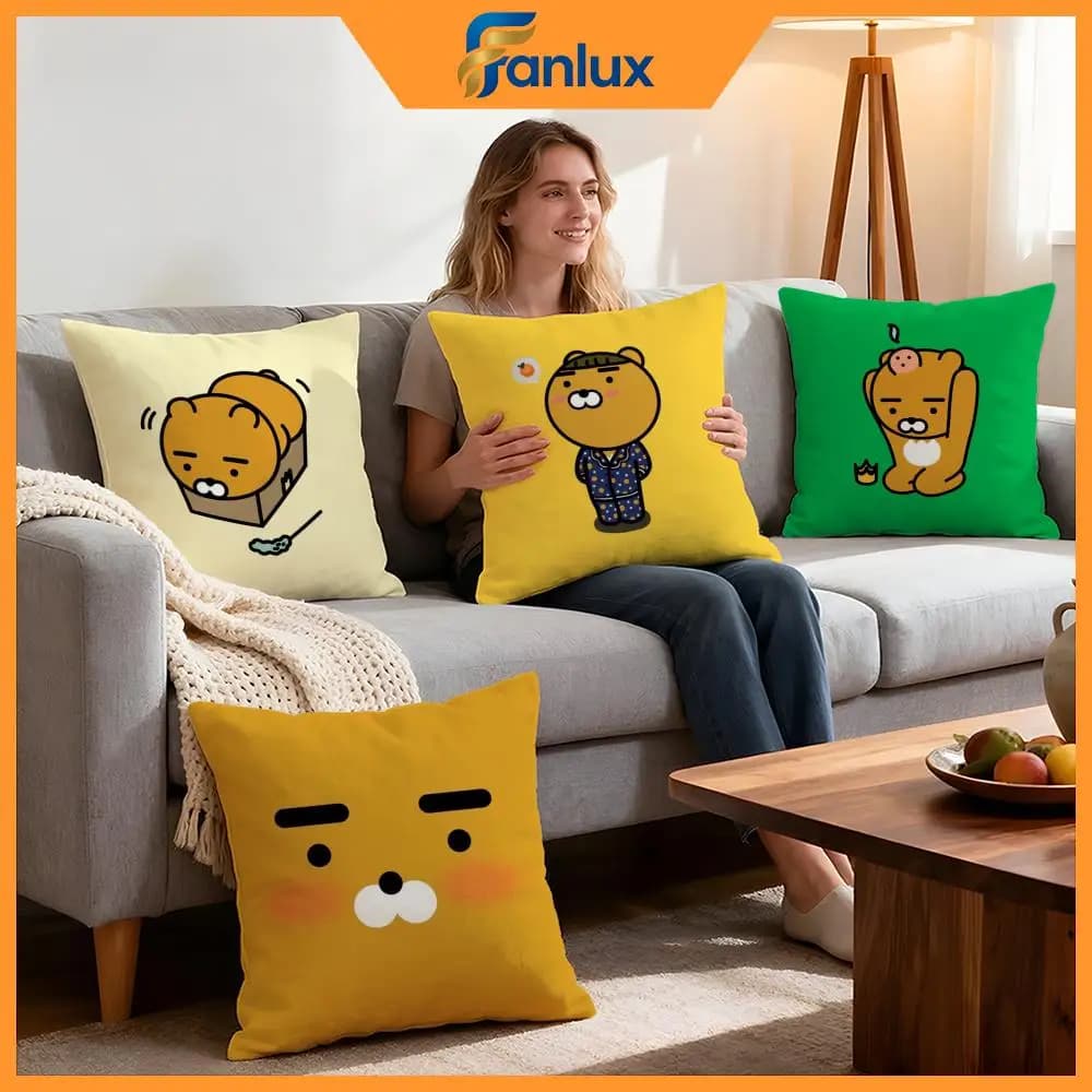 Character Kakao Friends Cushion Cover 4Pcs Decorative Covers Soft Cushion Case for Sofa Couch Decor 40x40 45x45 Pillowcases