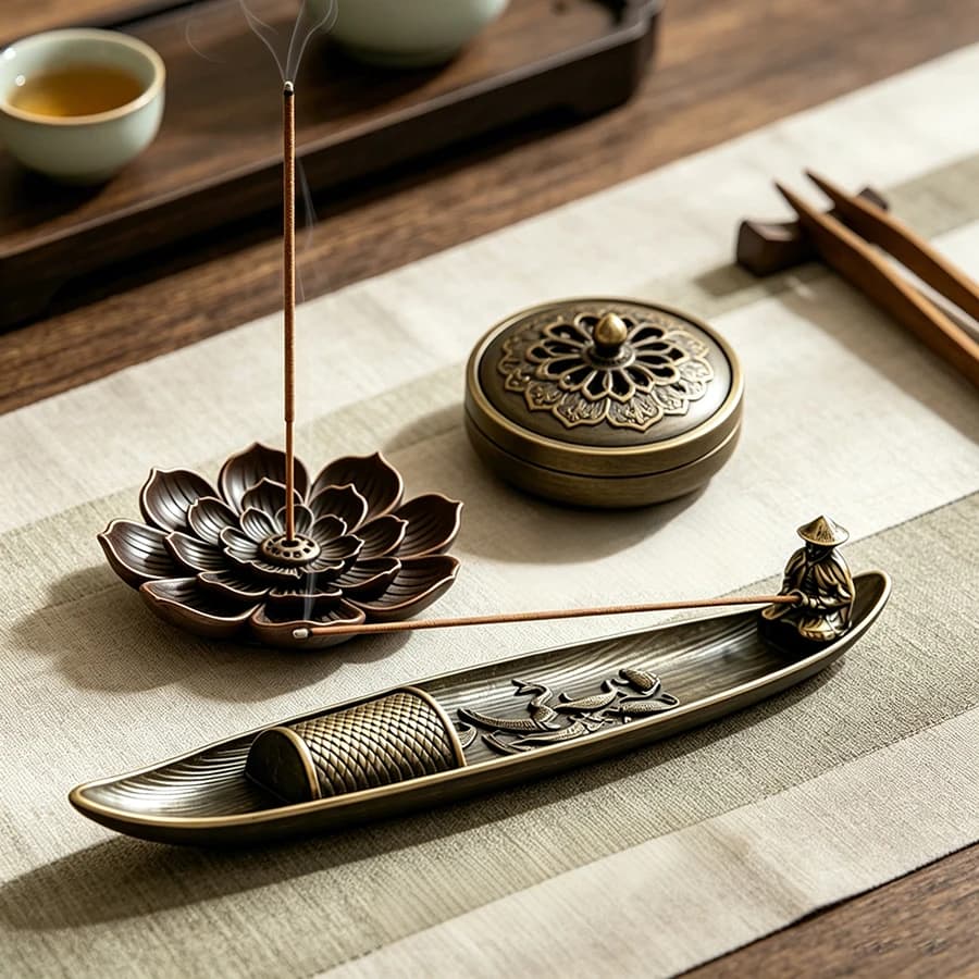 Premium Alloy 2-Piece Incense Burner Set for Stick Cone And Backflow Incense Ideal Home Tea Room Desktop Decor