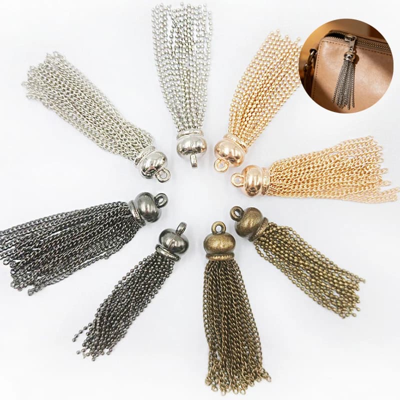 1 pz. Nappa in metallo con catena per borse in pelle, gioielli, tende, capi d'abbigliamento, accessori decorativi, fai da te, portachiavi, custodie per cellulari, frange e nappe decorative