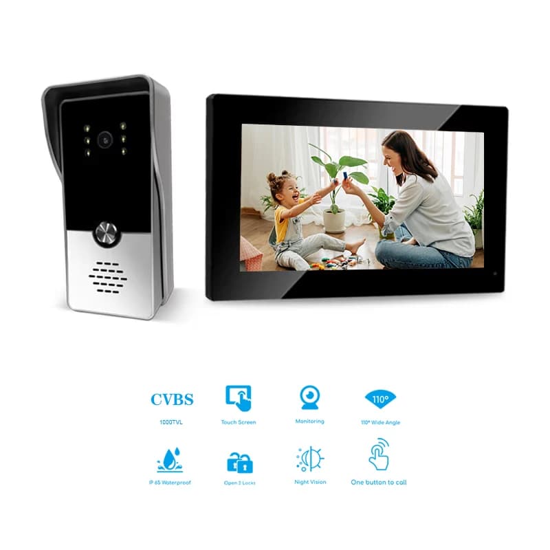 Videocitofono con campanello a 4 fili con touch screen da 7 pollici Videocitofono con campanello Sblocca 2 porte