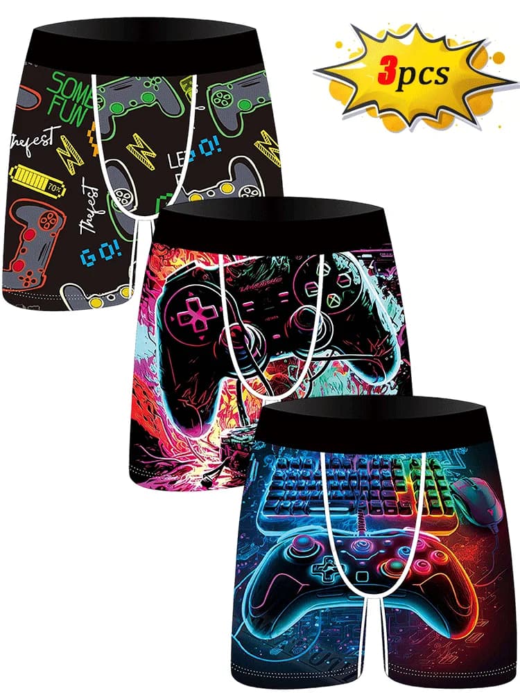 3 pezzi con manico stampato intimo da uomo alla moda pantaloncini sportivi casual per giovani comodi pantaloncini elasticizzati traspiranti intimo