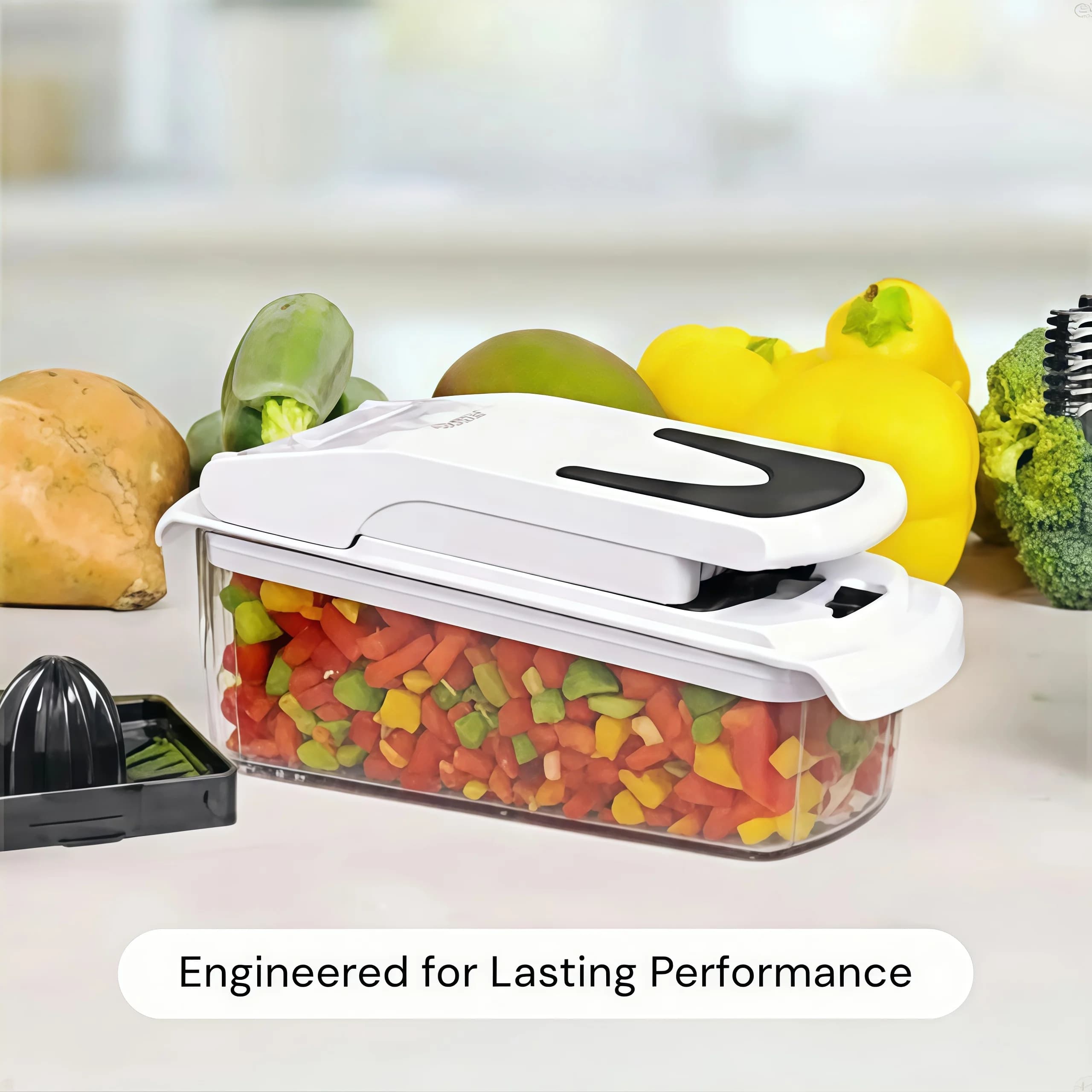 Tritatutto Professionale Original - Tritatutto e Spiralizer for Vegetables, Tritatutto con Contenitore, Affettatrice for Fruit, Essenziale, 9 in 1, Bianco