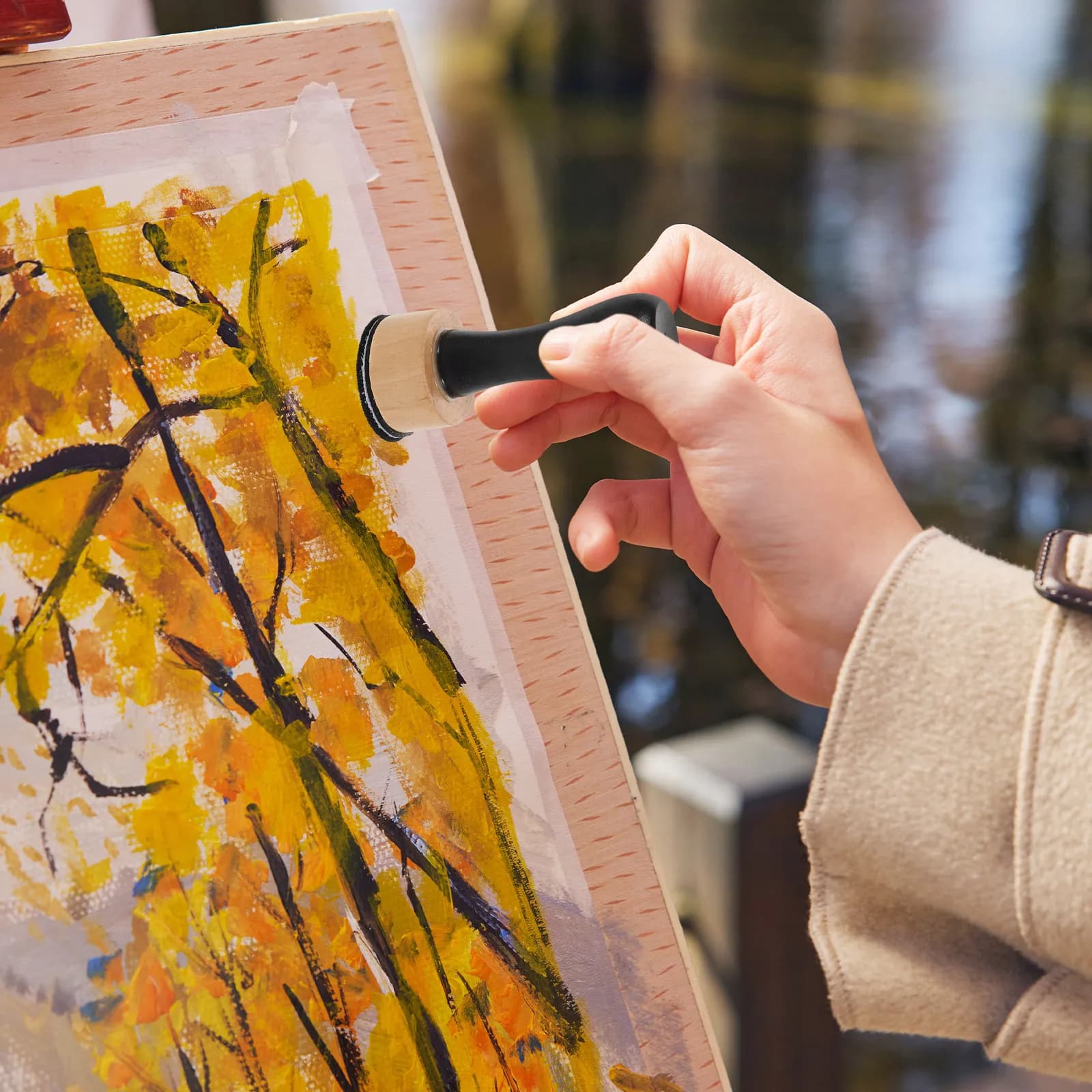 Set di Strumenti per Pittura a Inchiostro per Acquerello e Gouache, Spugne per Miscelazione, Stencil, Timbri, Applicatori in Schiuma a Testa di Fungo, Applicatori a Clessidra