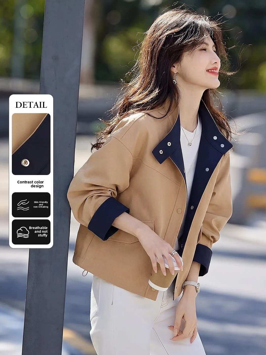 Fashionable Short Casual Jacket Women's Spring 2026 New Style Small Size Stand Collar Versatile Coat Top Breathable Polyester