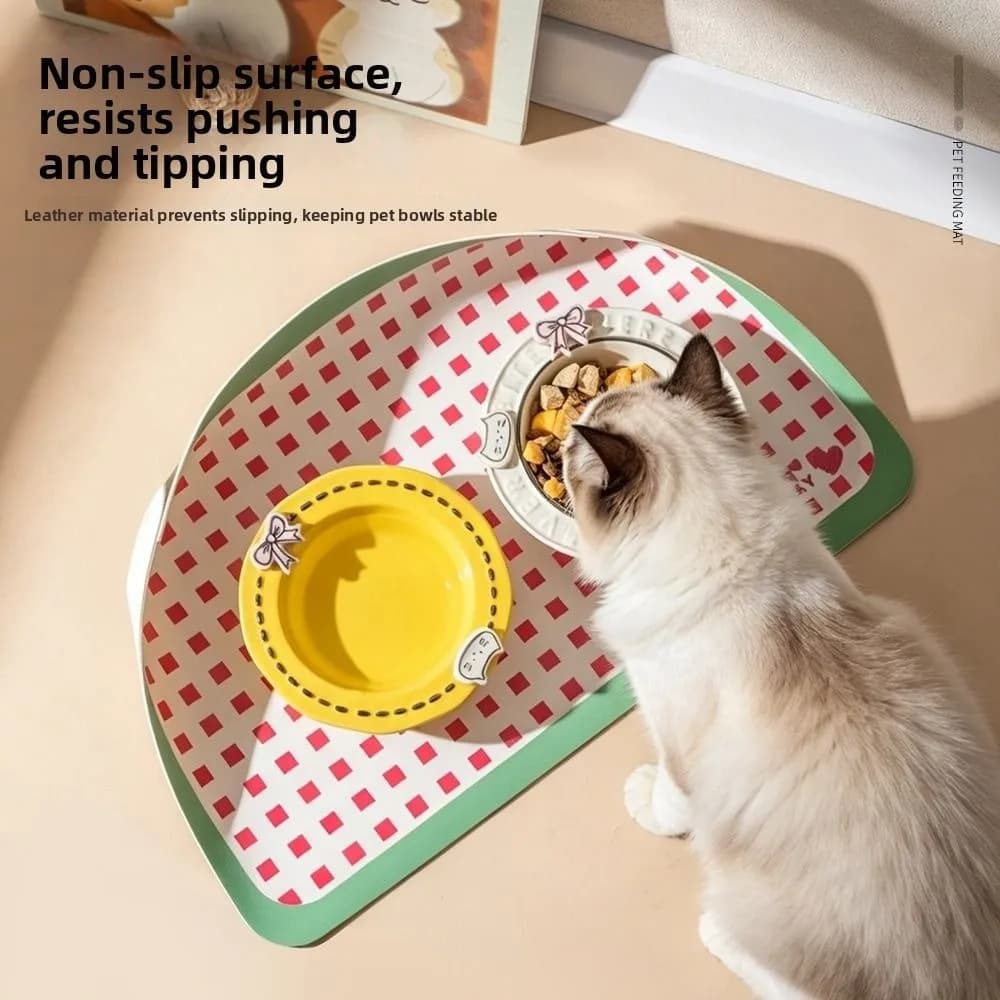 Easy Clean PU Leather Cat Dog Food Mat Non-slip Waterproof Cat Bowl Mat Oilproof Pet Food Mat