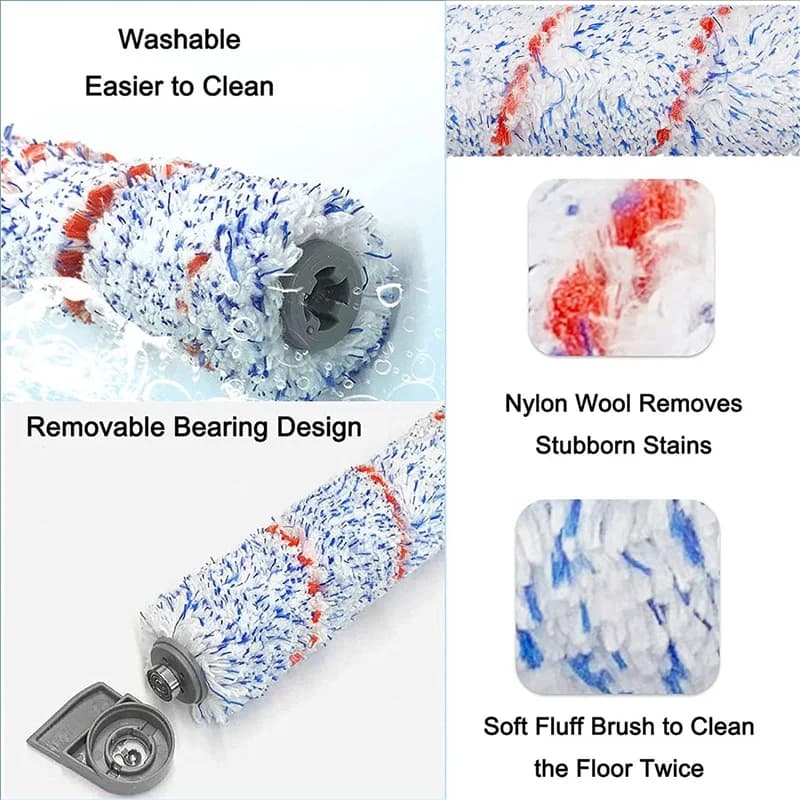 B02C- Spare brush for wireless vacuum cleaner Wet Dry Tineco Ifloor, 4 roller brush pack + 4 prefilter foam