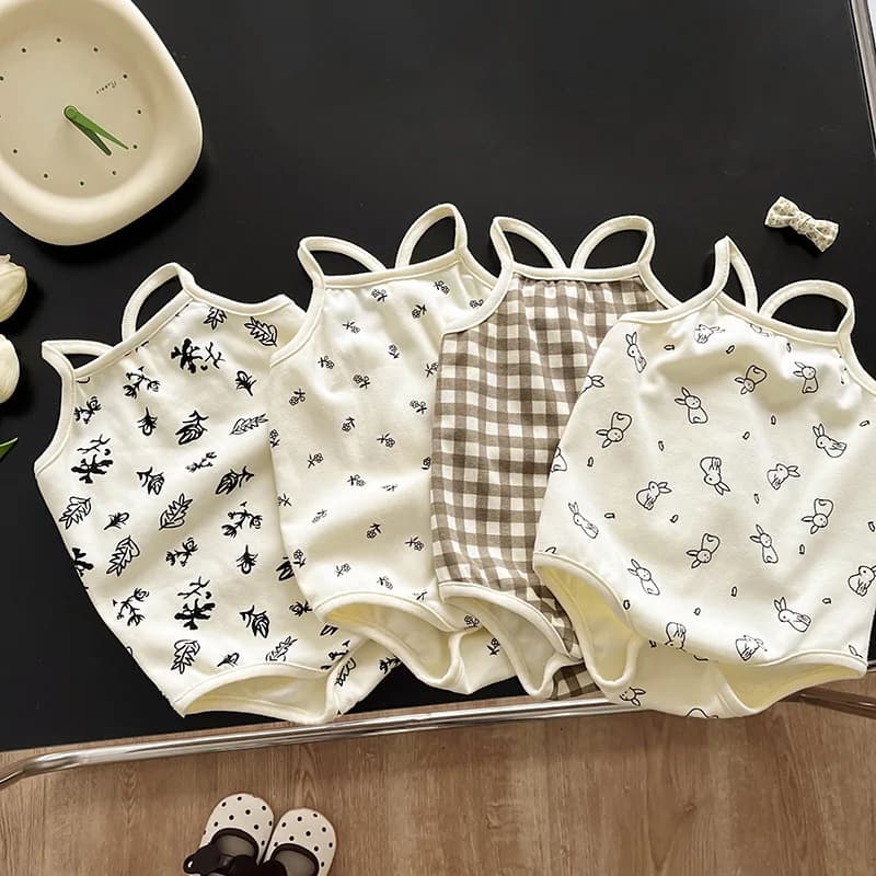 Completo Estivo per Neonata, Tutina Sottile Senza Maniche con Pantaloncini, Abbigliamento in Misto Cotone con Motivo a Lettere