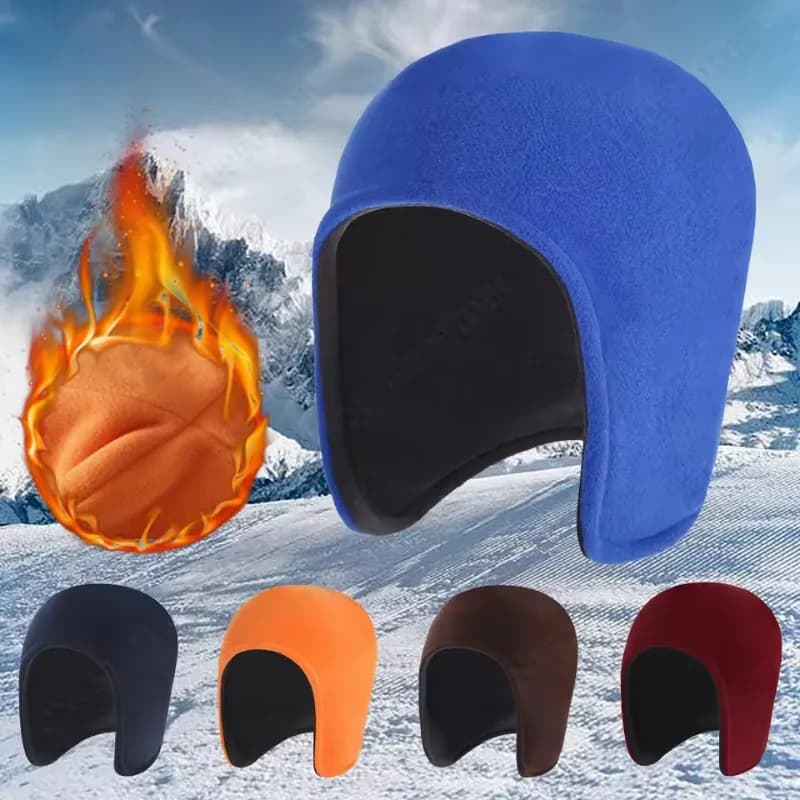 1pc Unisex Thermal Cycling Cap Winter Fleece Hat Outdoor Windproof Thick Double Layer Ear Protection Contrast Color for Biking
