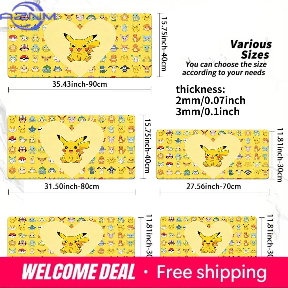 Tappetino per mouse da gioco con motivo Pokemon Pikachu Heart & Friends, tappetino da scrivania antiscivolo
