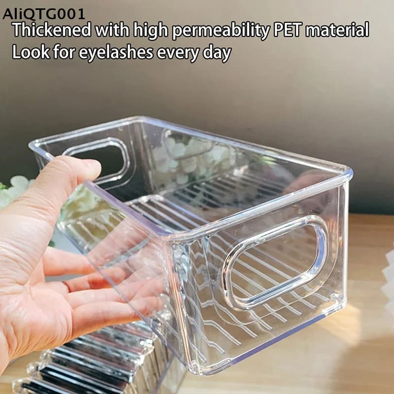 Transparent eyelash storage box, makeup organizer, fake eyelash holder and glue palette for eyelash extension.