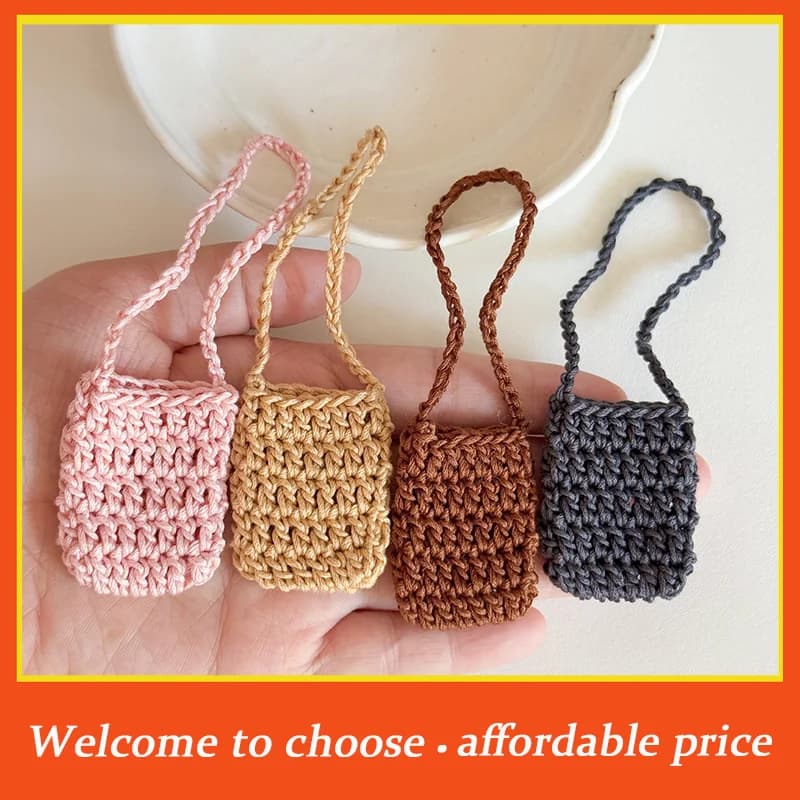 Borsa a tracolla per bambole TH 1pc 3*4*0.5cm, accessori per bambole, borsa a fiori lavorata a mano all'uncinetto per bambole da 15/17cm, giocattoli per bambini, casa delle bambole