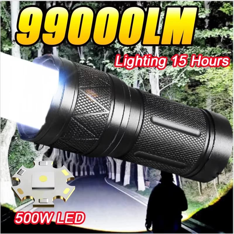 2025 Nuove torce laser bianche da 15000 mAh 990000LM Torcia ultra potente Zoom Lanterna ricaricabile USB Torcia da campeggio esterna