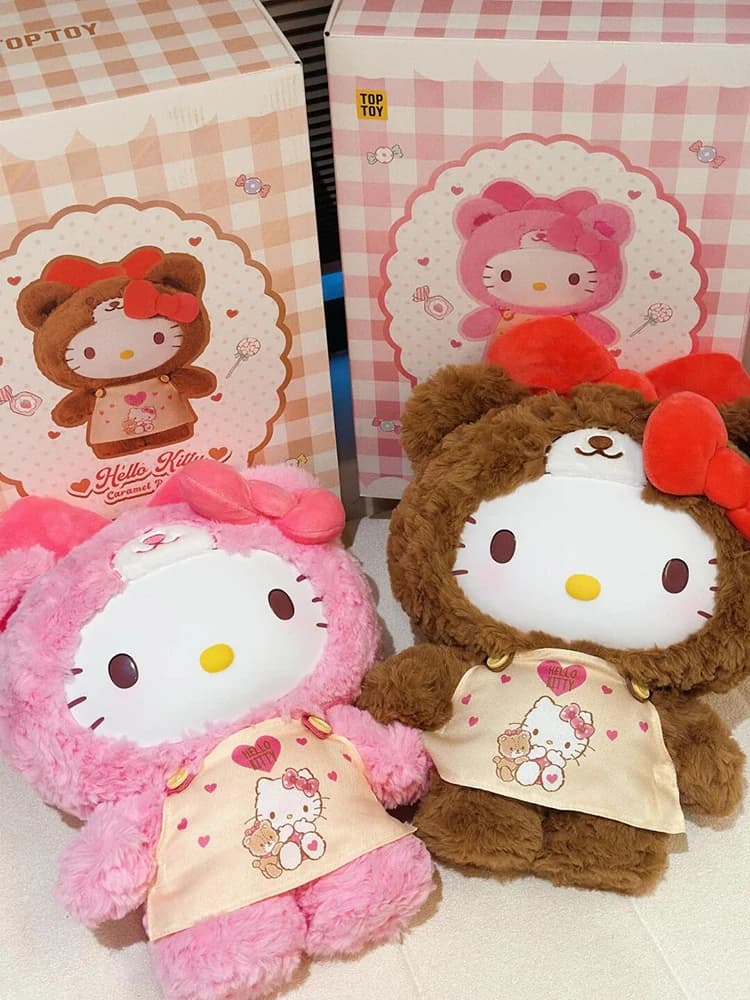 TOP TOY Peluche Hello Kitty Orsetto con Cappuccio 38cm Rosa Marrone Stile Pigiama Grande Giocattolo Imbottito Decorazione Casa Ornamento Regalo Ideale