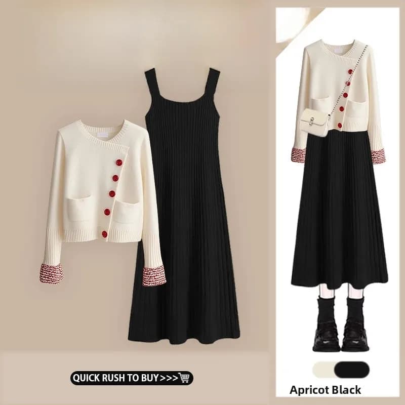 Completo Due Pezzi Donna Taglie Forti: Maglione in Maglia Modellante Rosso e Gonna a Vita Alta che Nasconde le Forme