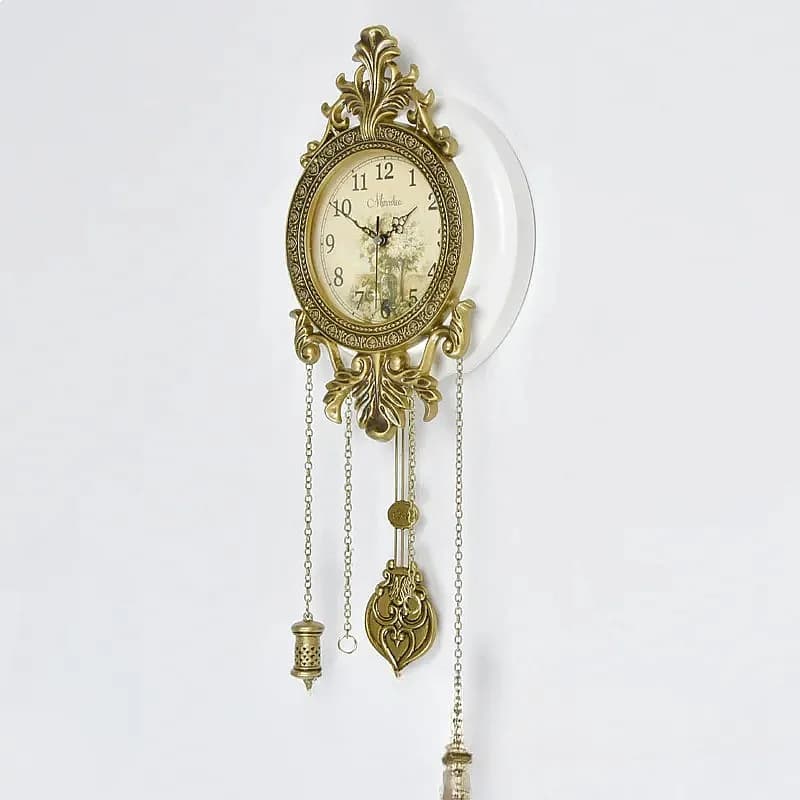 Solid Wood Silent Wall Clock European Metal Quartz Pendulum Home Decor Living Room