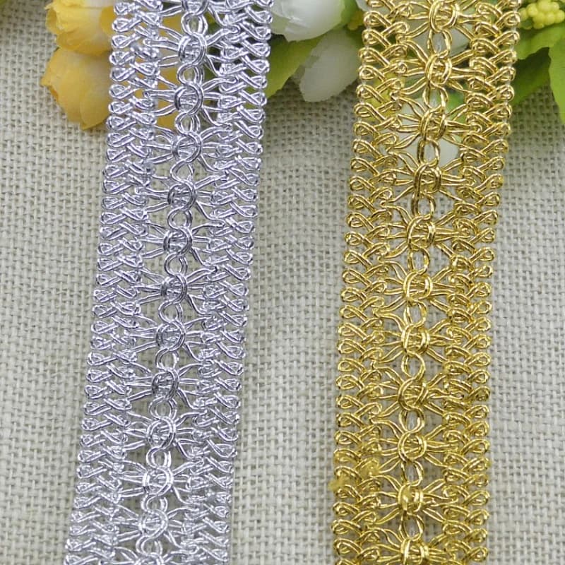 5m/16.4ft Pizzo Oro Argento Trim Nastro Fatto A Mano Cucito FAI DA TE Centipede Matrimonio Mestiere Tenda Vestiti Accessori Partito Casa Deco