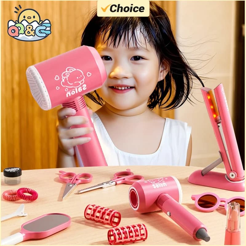 Simulazione Kit taglio capelli Asciugacapelli per bambini Trucco per bambini Giocattoli Gioco di ruolo Giocattoli educativi per ragazze Giochi di finzione Regali