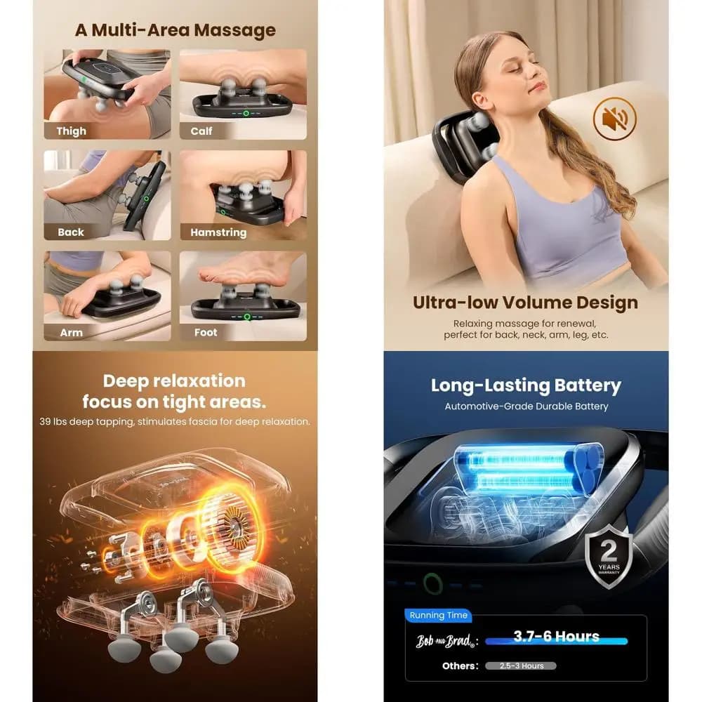 4 heads deep tissue massage pad, qualified FSA/HSA, 4X relief, removable heads, electric muscle massager for back, legs