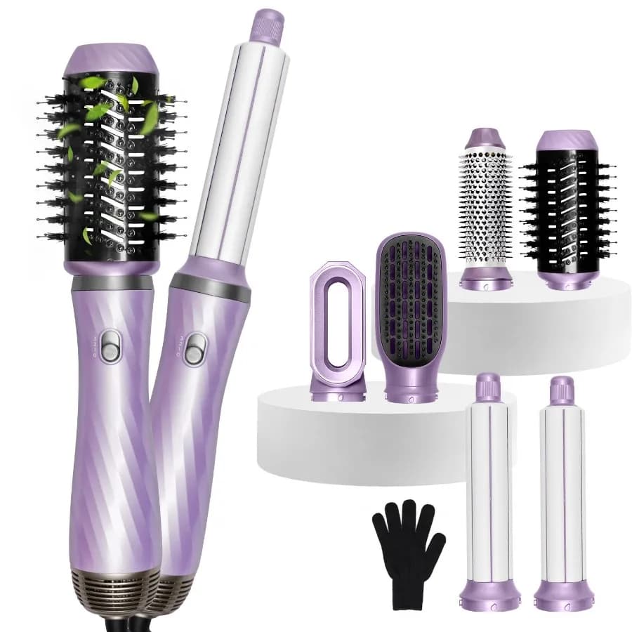 Spazzola Asciugacapelli 5 in 1 Staccabile con Tecnologia Ionica Negativa, Spazzola Rotonda Volumizzante ad Aria Calda per Capelli Lisci Stile Salone