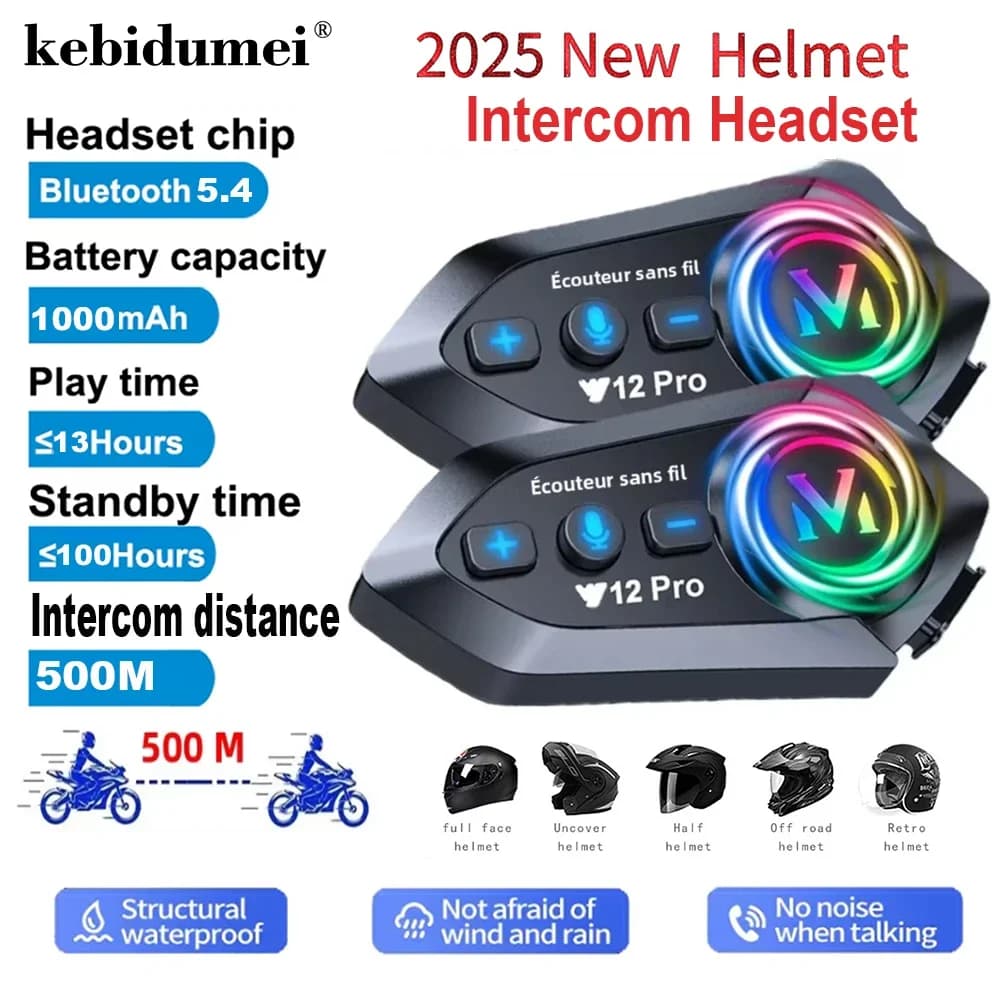 Y12 Pro Doppio microfono Casco moto Interfono Auricolare Chiamata in vivavoce wireless Lettore musicale impermeabile Altoparlante Radio FM Auricolare