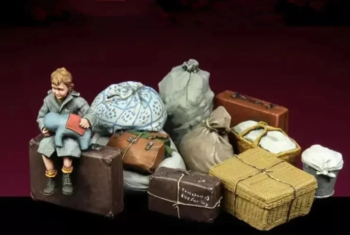 1/35 Bilancia Figura In Resina Modello Kit Assemblati Scena di Guerra Storico Militare Refugee Ragazzo con Bagaglio Smontato Non Verniciato