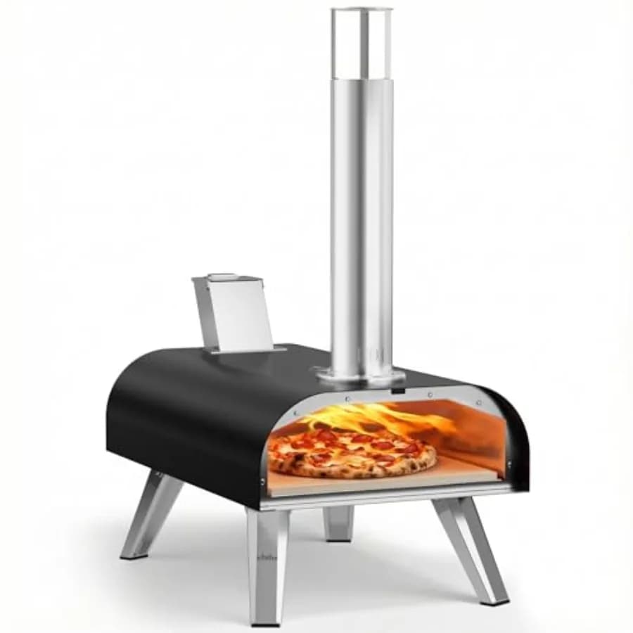 Forno per Pizza a Legna da Esterno OUTDOORS 12, 887F, in Acciaio Inox, Portatile per Feste, Nero