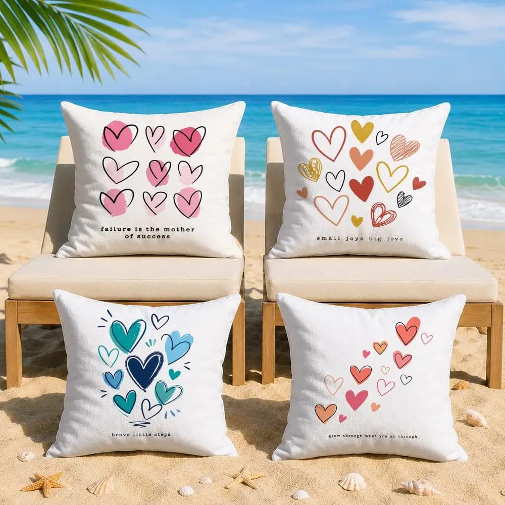 Love Pattern Print Cushion Cover Short Plush Soft Double-Sided Printing Pillow Case Cozy Sofa Bedroom Home Decor Gift