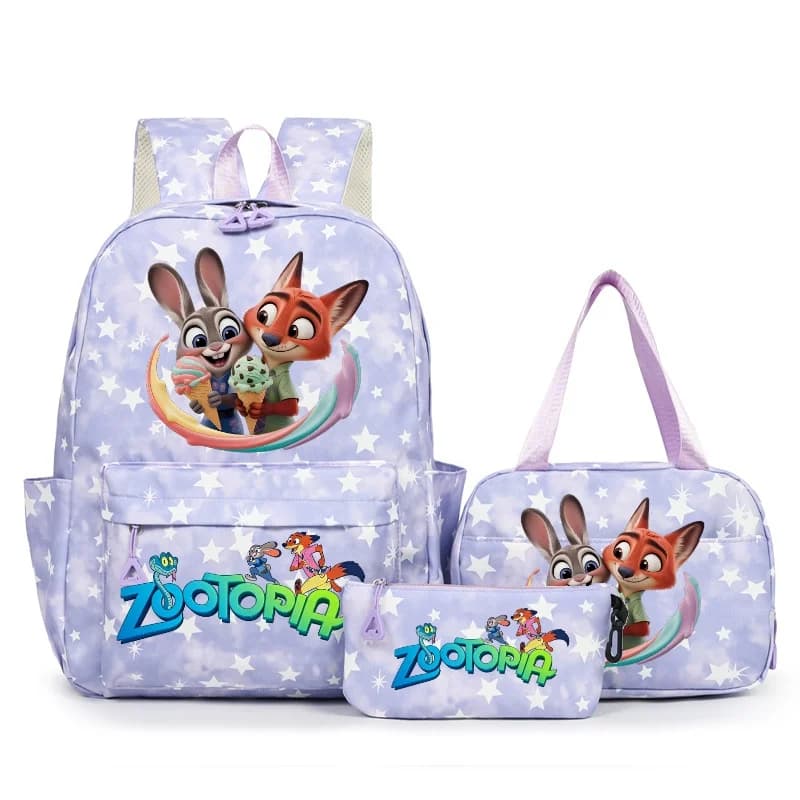 3pcs Judy Nick Zootopia 2 Backpacks Cartoon Nylon Backpack Large Capacity Casual Schoolbag Travel Lightweight Mochilas