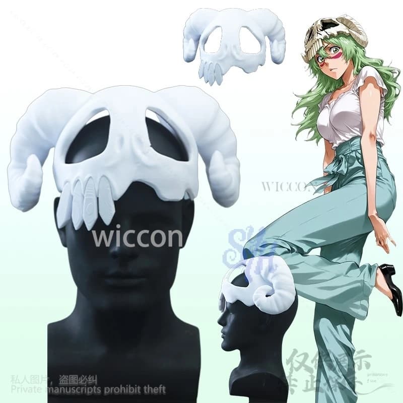 Anime Neliel Knight Mask Cosplay 3D Polylactic Acid Sheep Horn Skull Half Face Mask Halloween Christmas Party Cos Customized