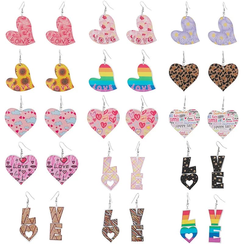 Simple Romantic Heart Love Acrylic Earrings Fashion Gemotirc Dangle Ear Jewelry Valentines Day Gifts For Women Girls