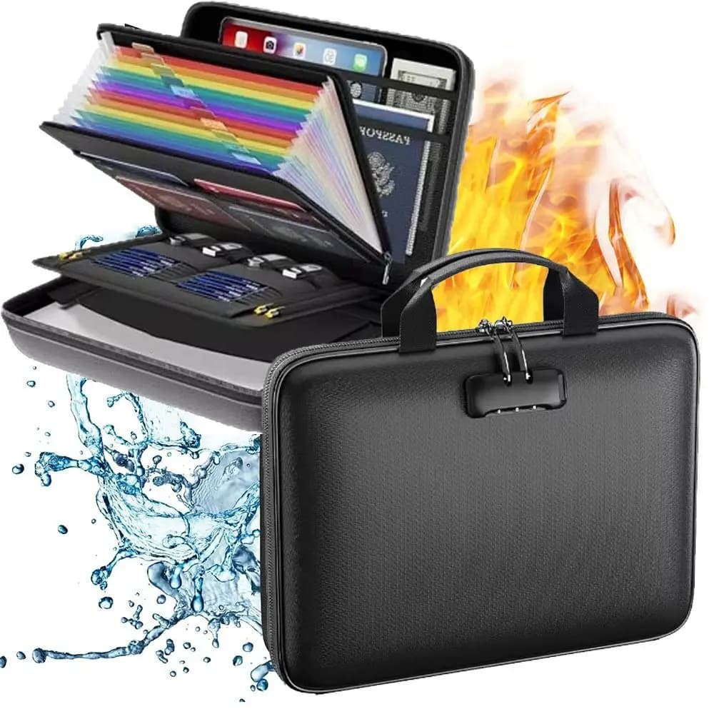 13 Accordion Pocket Fireproof Document Box Large Capacity Expanding Design Accordion File Folder Secure Lock Hard-Shell