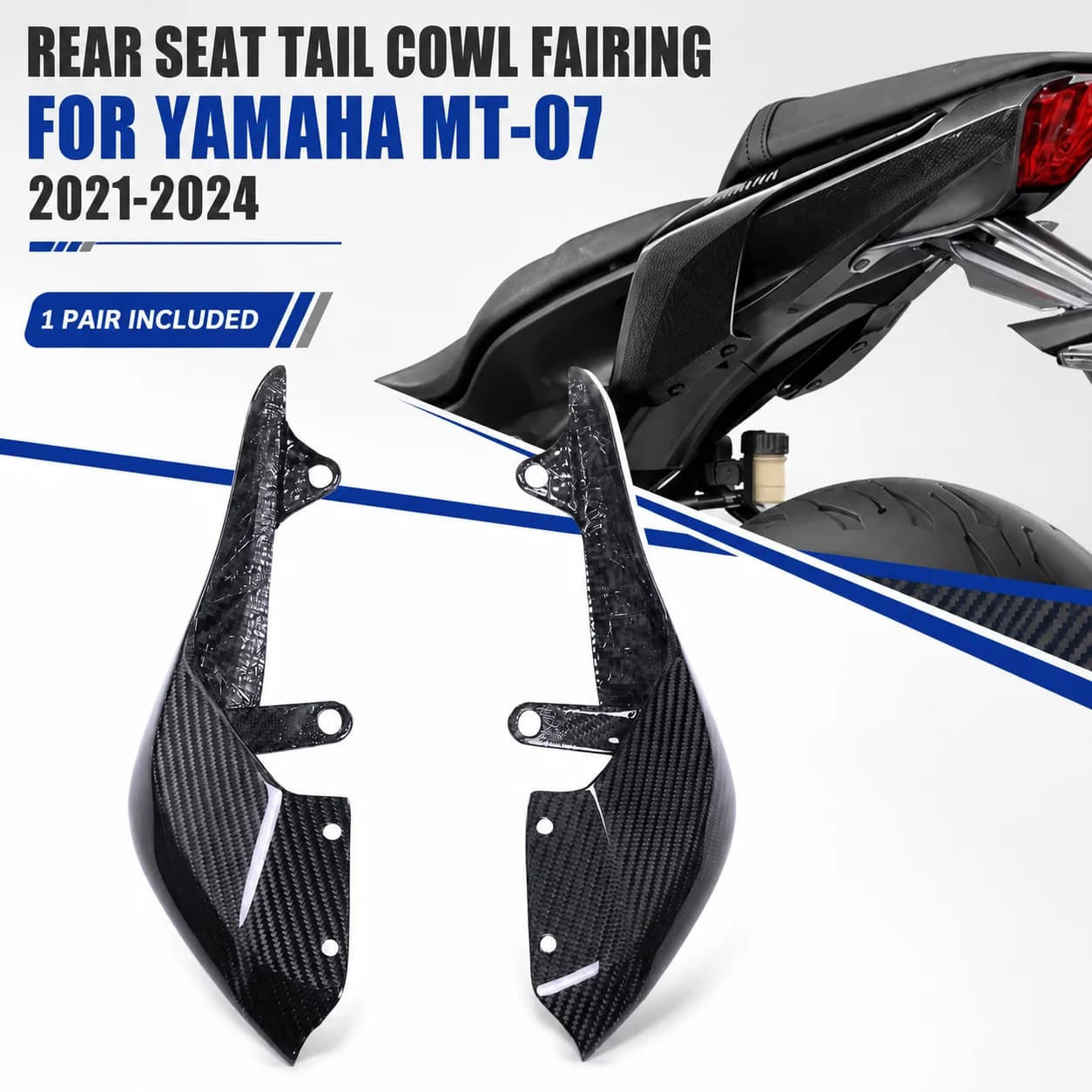 Rear Seat Tail Cowl Fairing Side Panels Carbon Fiber Tail Side Cover for Yamaha MT07 MT-07 2021-2024 Motorcycle Accessories