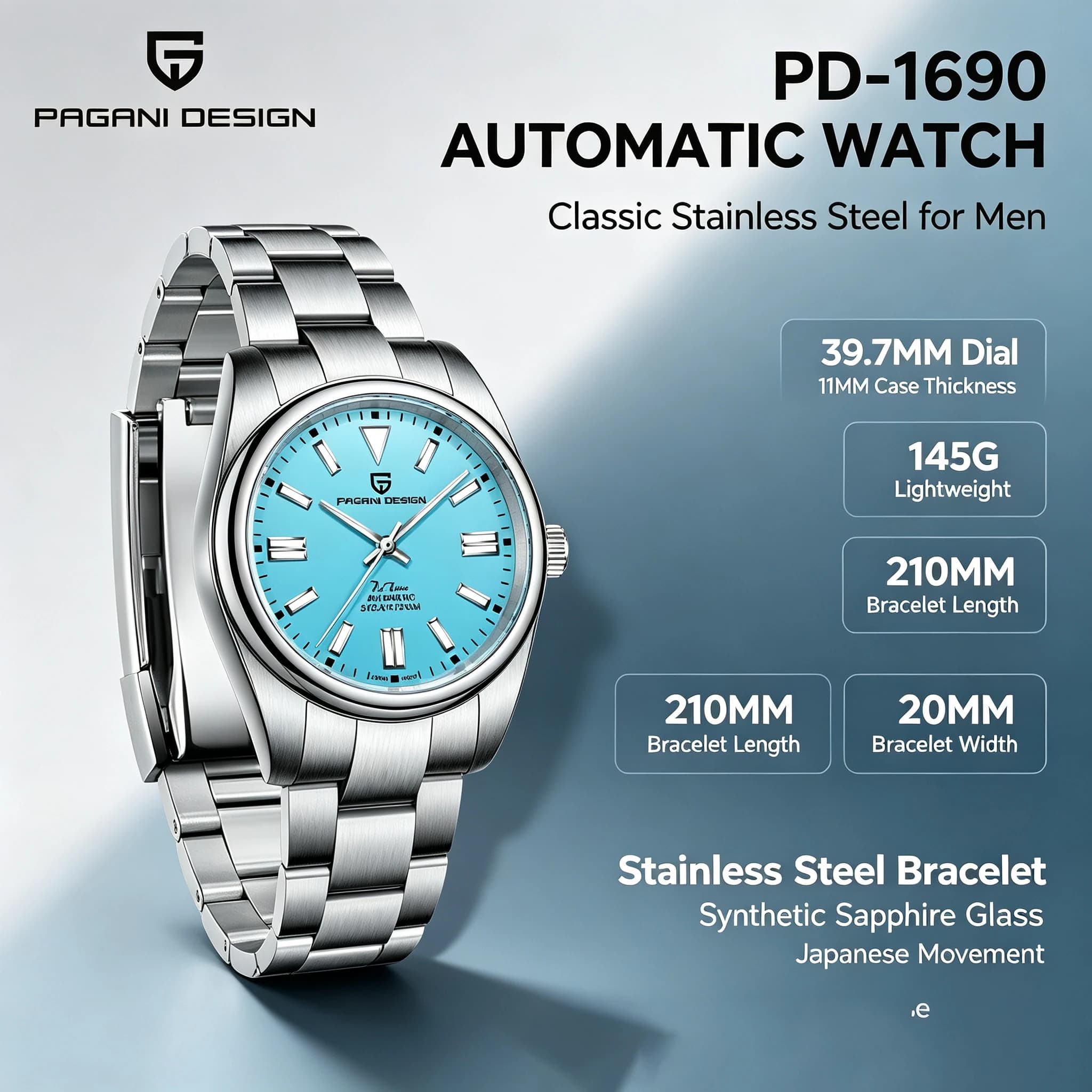 PAGANI DESIGN Orologi meccanici automatici classici di lusso da uomo NH35A Orologio sportivo in acciaio inossidabile impermeabile con zaffiro PD1690