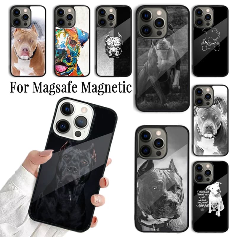 Cover per iPhone con design Pit Bull, compatibile con iPhone 17 AIR 16 15 14 13 12 11 Pro Max Plus, magnetica wireless Magsafe