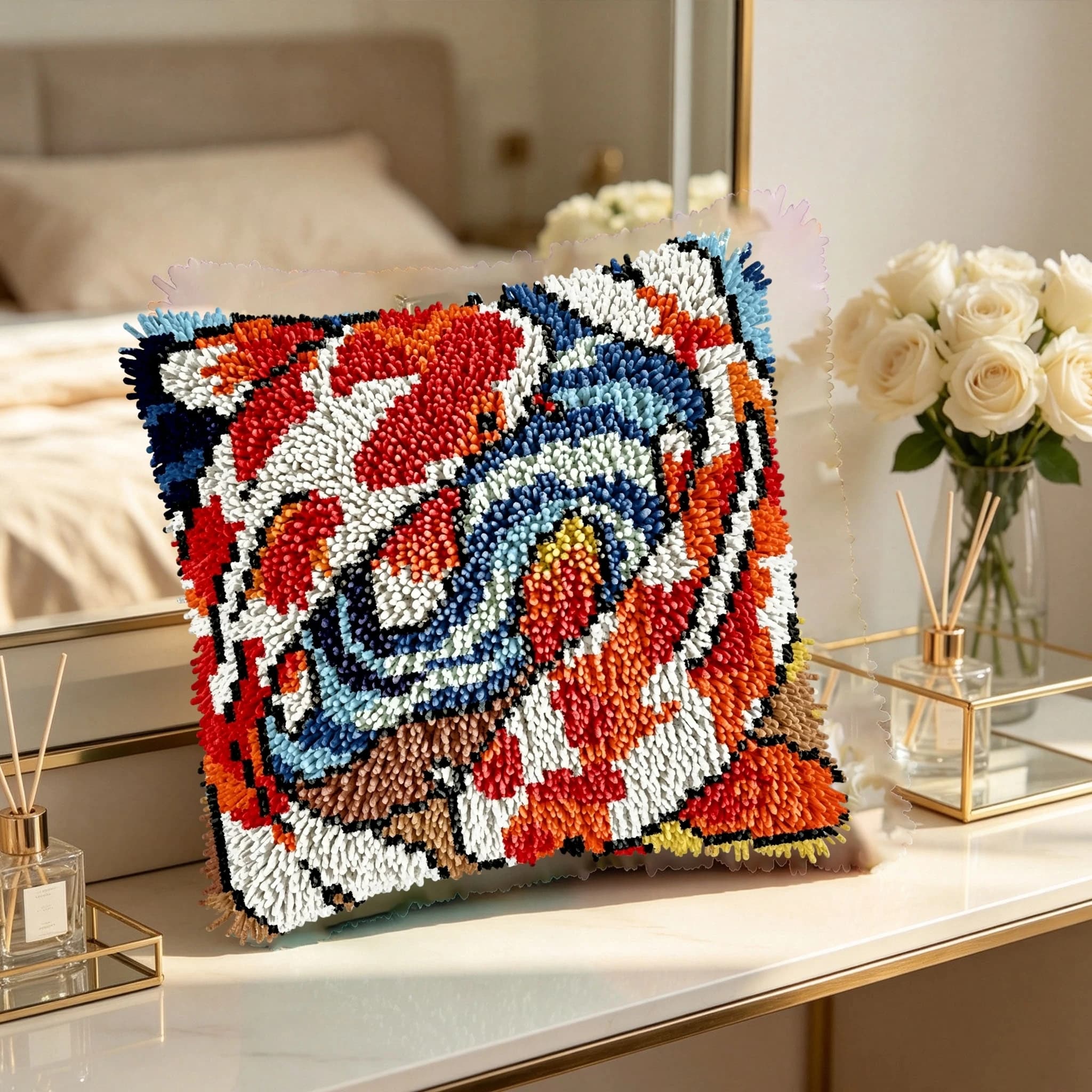 1Set Koi Fish Knot Pillow Latch Hook Kit Cushion Pillowcase Set For Needlework Latch Hook Kits DIY Beginner-friendly Embroidery