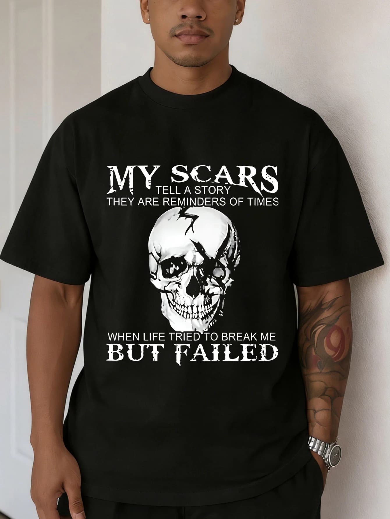 Women's Summer Casual Short Sleeved T-shirt with Teschio print and motivational quote