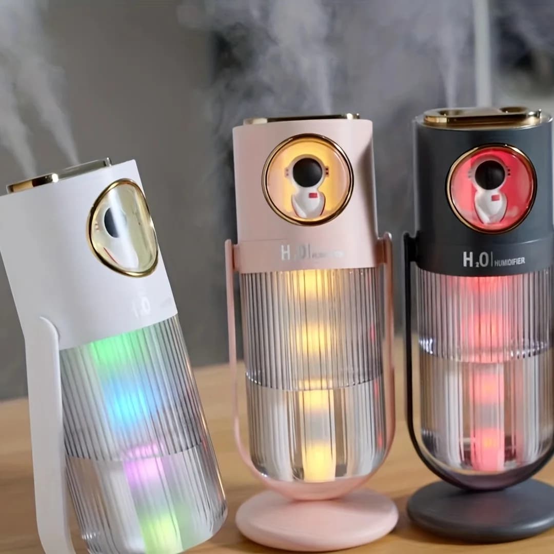 Nuovo umidificatore wireless Magic Shadow a doppio spruzzo per ufficio, purificazione dell'aria, rifornimento d'acqua, mini umidificatore a luce colorata