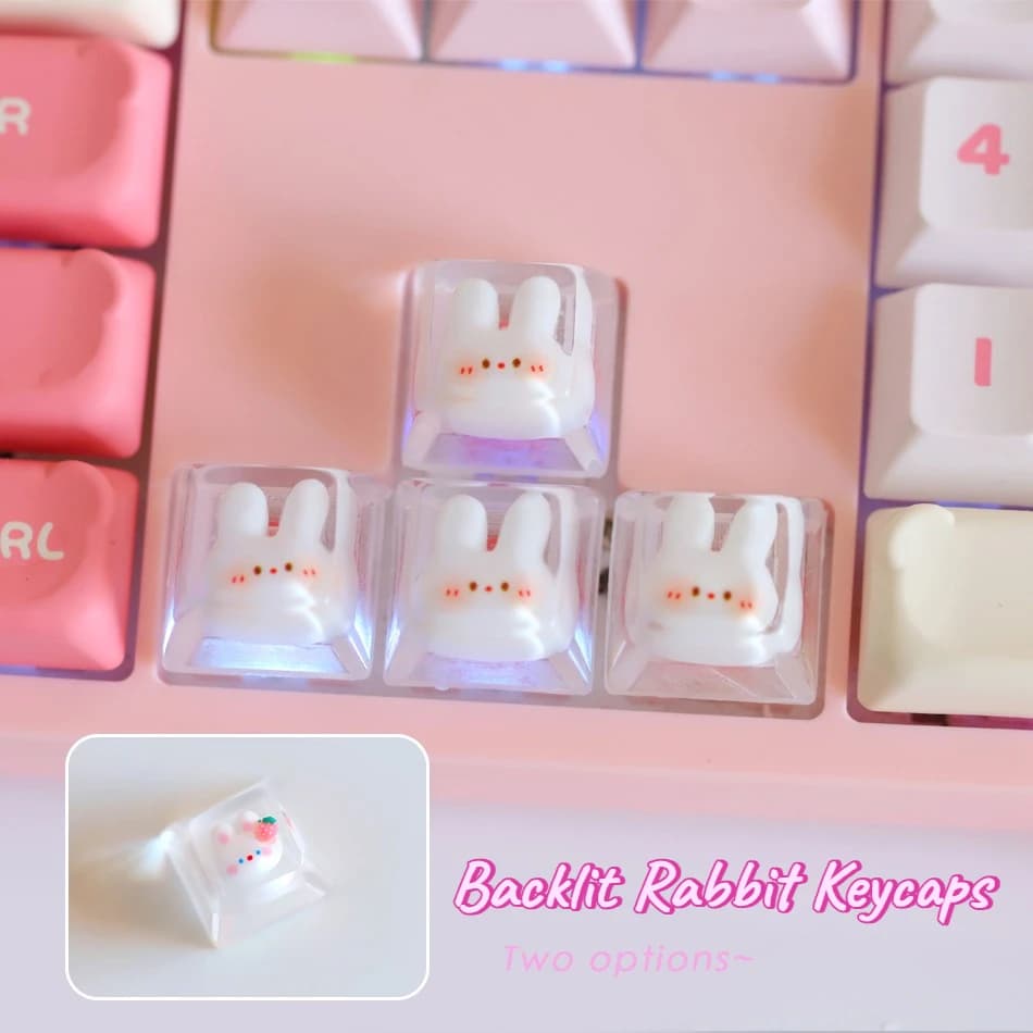 4 pezzi/set copritasti con coniglio retroilluminato in resina personalizzati creativi per tappi per tastiera meccanica ad asse trasversale adorabile regalo per ragazza cartone animato