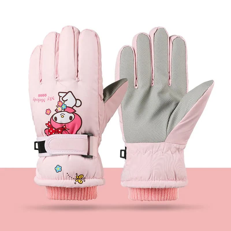 Melody Kuromi Kids Fleece Winter Gloves Waterproof Outdoor Ski Gloves Hot Outdoor Cycling Gloves Cold-resistant Sanrio