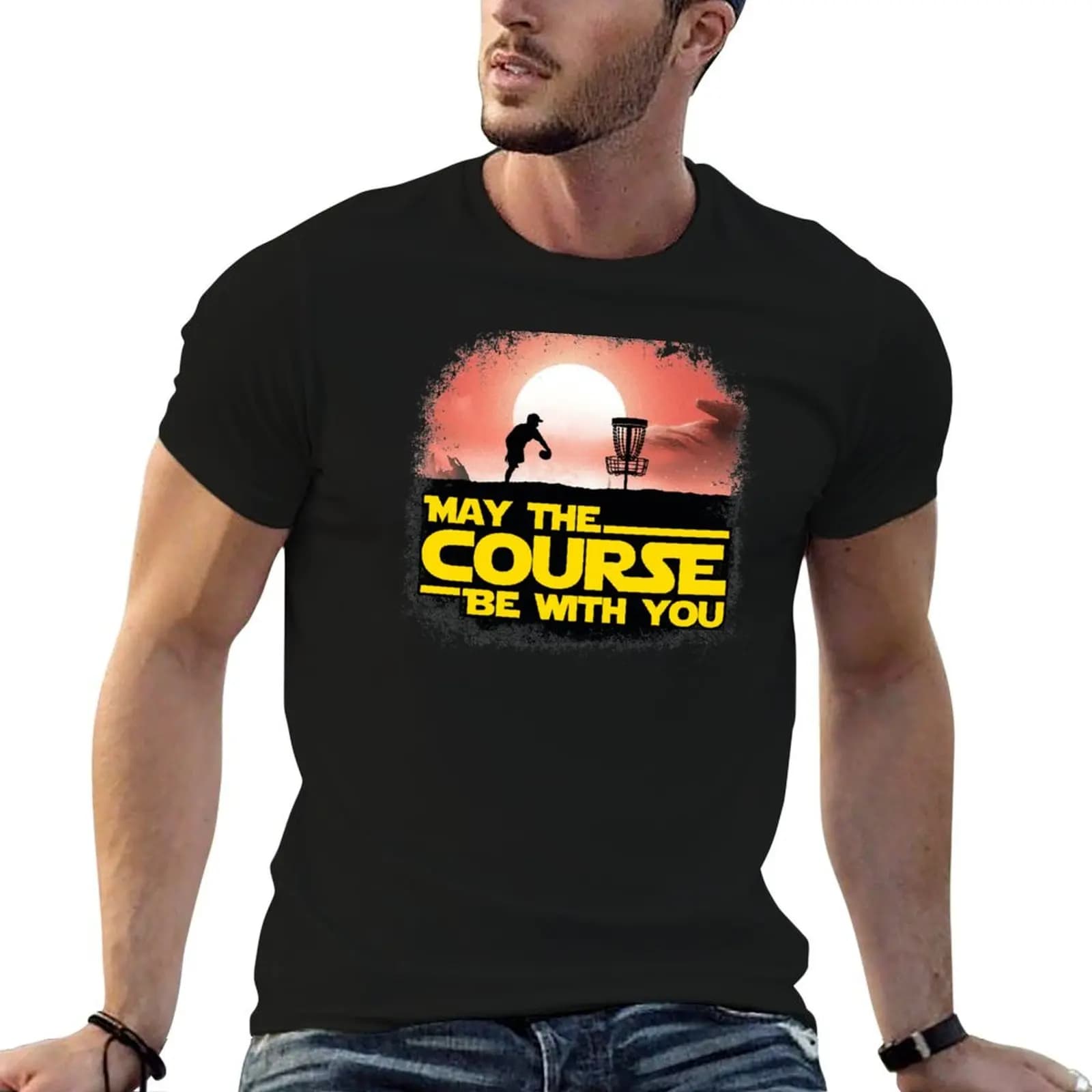 T-shirt Premium May the Course Be With You Disc Golf, t-shirt da uomo in cotone, t-shirt da uomo in cotone 100%