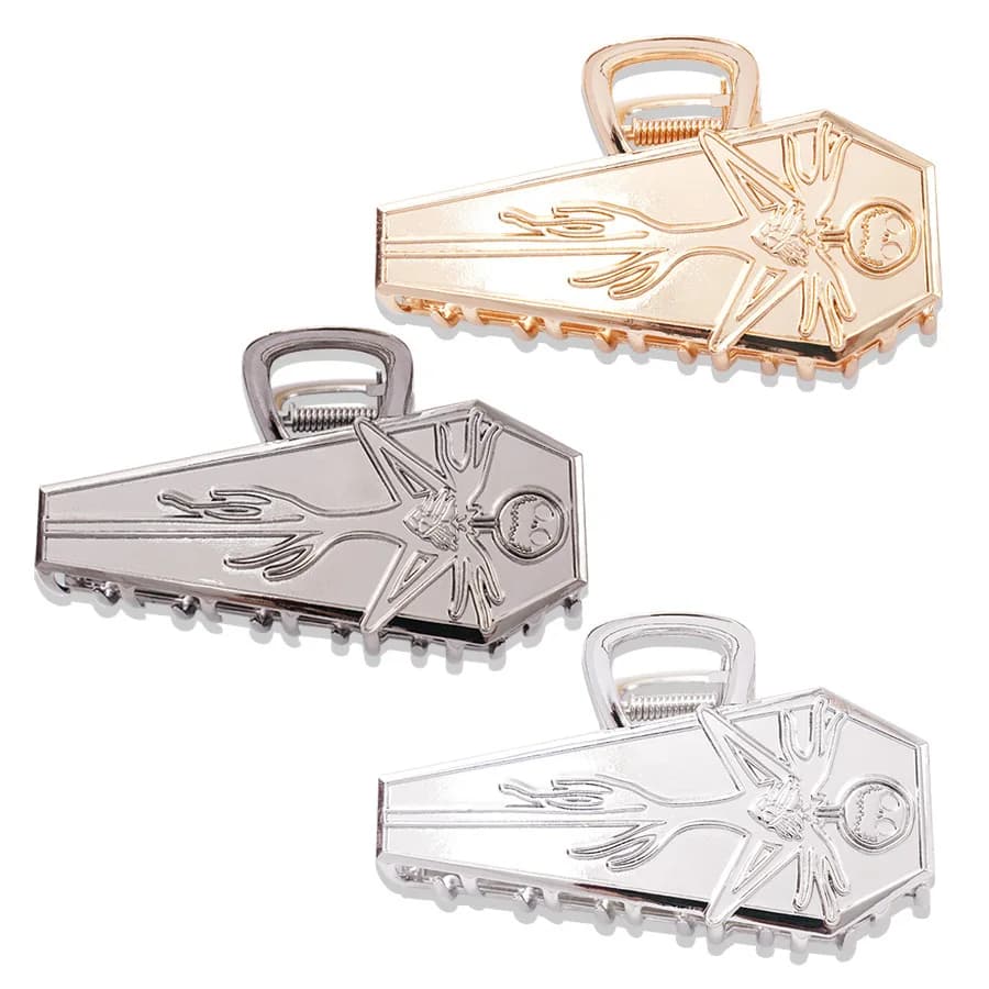 1 pz Nuovo Fermaglio per Capelli Dorato di Halloween, Clip a Forma di Bara Spaventosa, Grande Clip a Disco a Forma di Teschio, Clip a Squalo per Capelli, Accessorio per Capelli Scuro