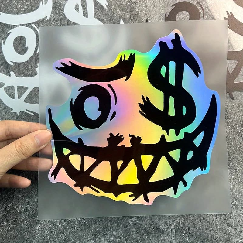 Adesivo 2D Piatto per Moto, 1 Pezzo, Tema Demoniaco con Effetto Laser, Adatto per Carrozzeria Auto, Paraurti Posteriore, Finestrino Triangolare, Copertura Graffi