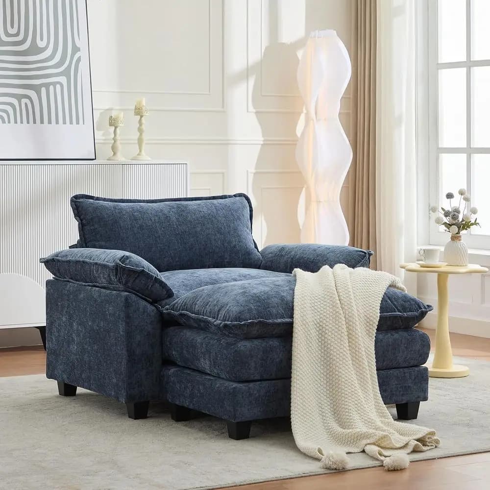 Divano componibile imbottito in ciniglia da 53 pollici con sedile singolo, ottomano, cuscino lombare, posti a sedere profonde, comfort cloud per Living Roo